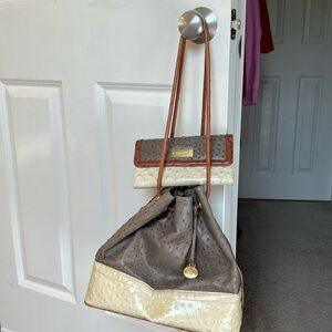 Brahmin cream and taupe color hobo bag and matching wallet